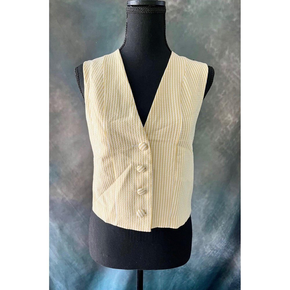Missguided Vest Top‎ Women's Size Small Striped Yellow Sleeveless Button Up
